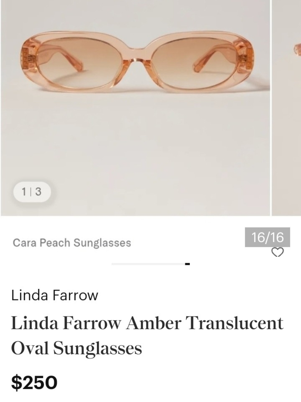 Linda Farrow Translucent Peach Oval Sunglasses